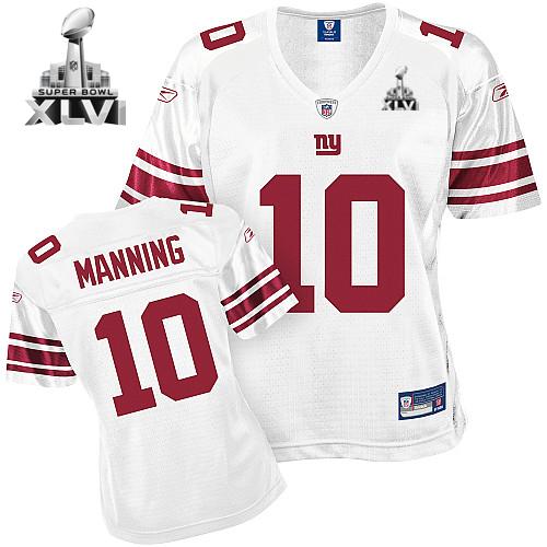 Giants #10 Eli Manning White Women's Team Color Super Bowl XLVI Stitched NFL Jersey - Click Image to Close